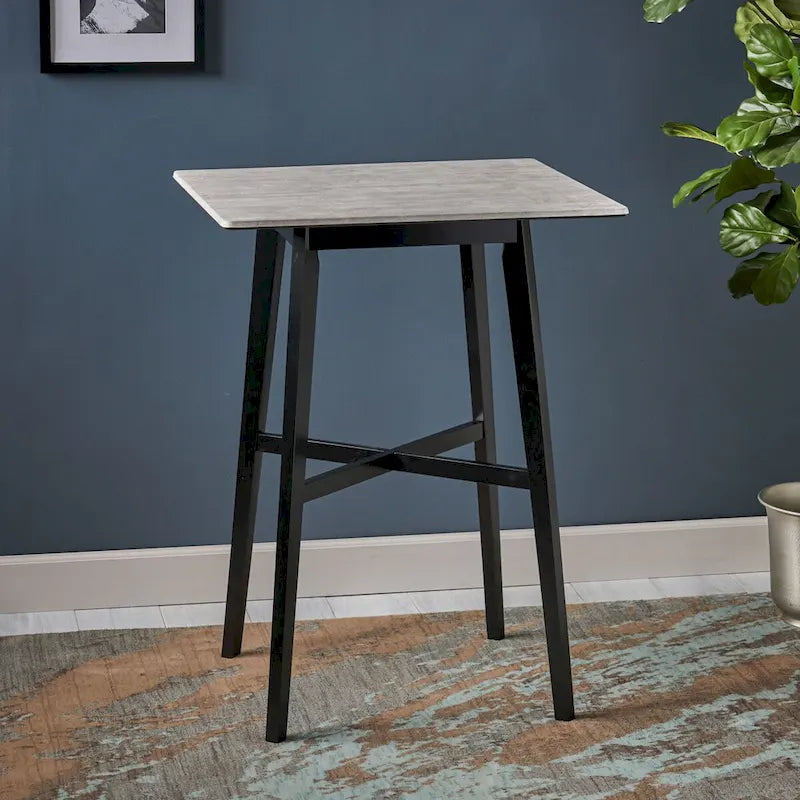 Tavolo da Pranzo Alto 42 con Gambe in Legno di Gomma e Piano in Laminato in Stile Moderno