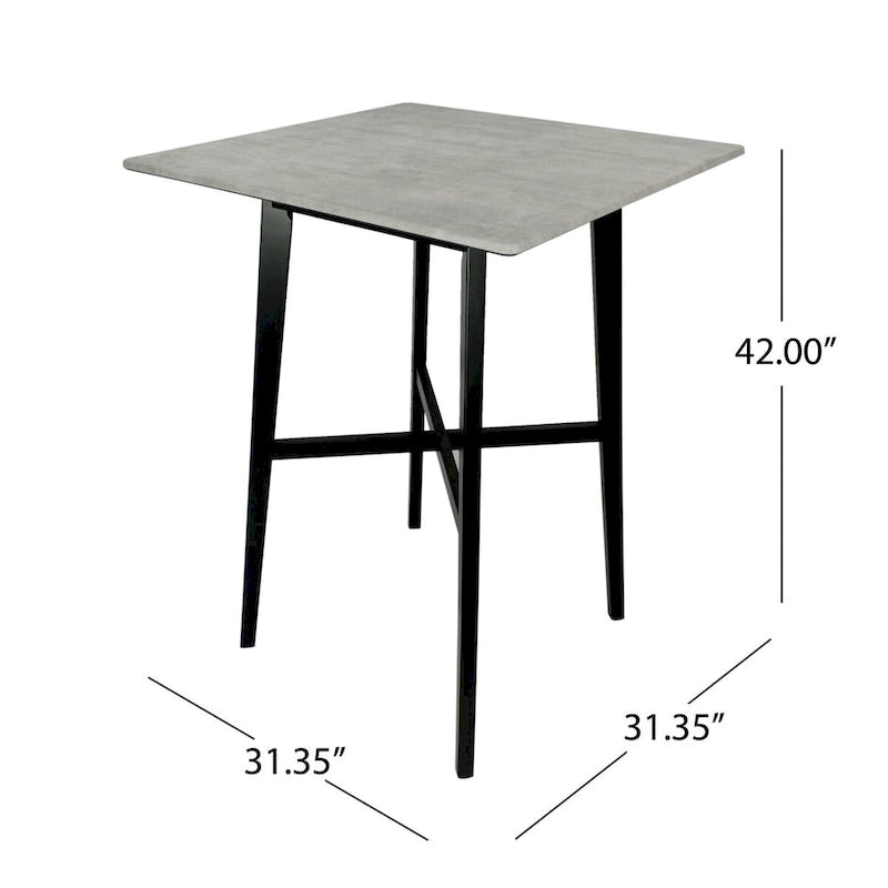 Tavolo da Pranzo Alto 42 con Gambe in Legno di Gomma e Piano in Laminato in Stile Moderno