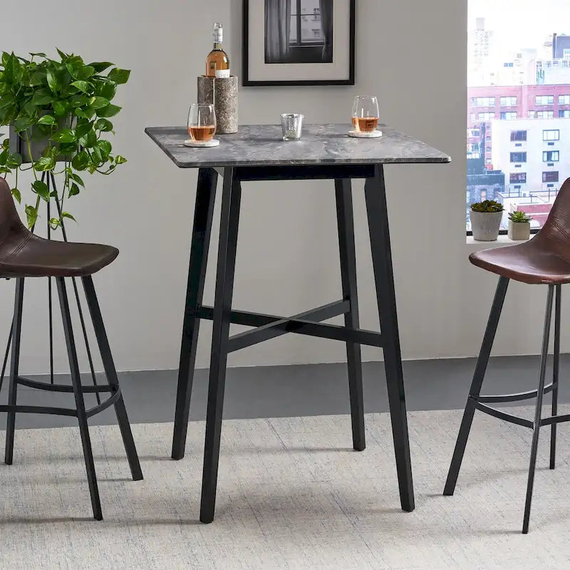 Tavolo da Pranzo Alto 42 con Gambe in Legno di Gomma e Piano in Laminato in Stile Moderno