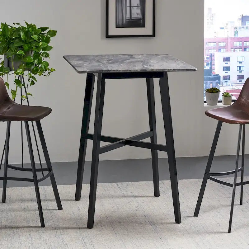 Tavolo da Pranzo Alto 42 con Gambe in Legno di Gomma e Piano in Laminato in Stile Moderno