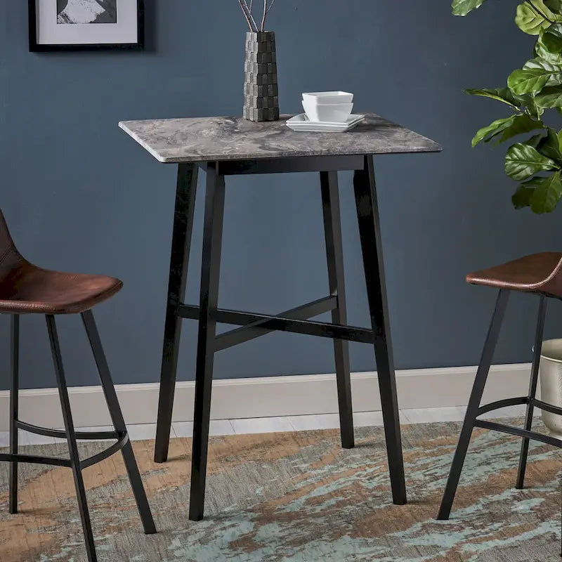 Tavolo da Pranzo Alto 42 con Gambe in Legno di Gomma e Piano in Laminato in Stile Moderno