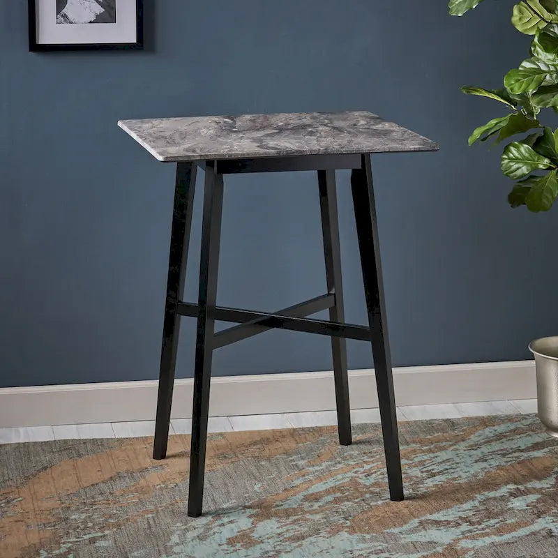 Tavolo da Pranzo Alto 42 con Gambe in Legno di Gomma e Piano in Laminato in Stile Moderno