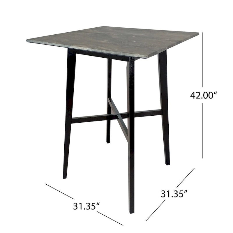 Tavolo da Pranzo Alto 42 con Gambe in Legno di Gomma e Piano in Laminato in Stile Moderno