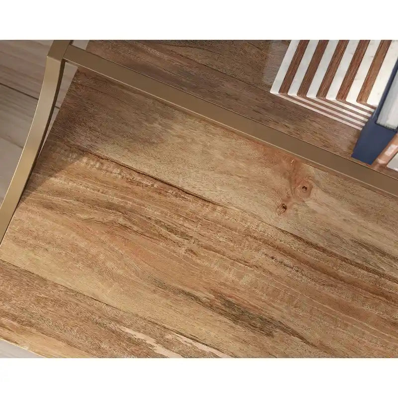 Scrittoio Sindoori Mango & Oro Satinato con Ripiano in Vetro, Singolo