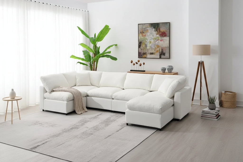Divano letto sezionale modulare, a forma di L, 6 posti (beige / grigio / blu navy)