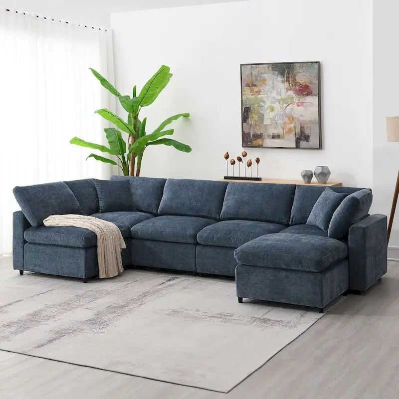 Divano letto sezionale modulare, a forma di L, 6 posti (beige / grigio / blu navy)