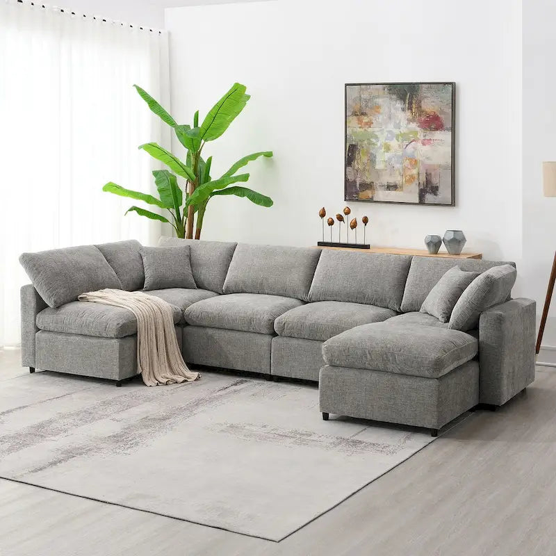 Divano letto sezionale modulare, a forma di L, 6 posti (beige / grigio / blu navy)