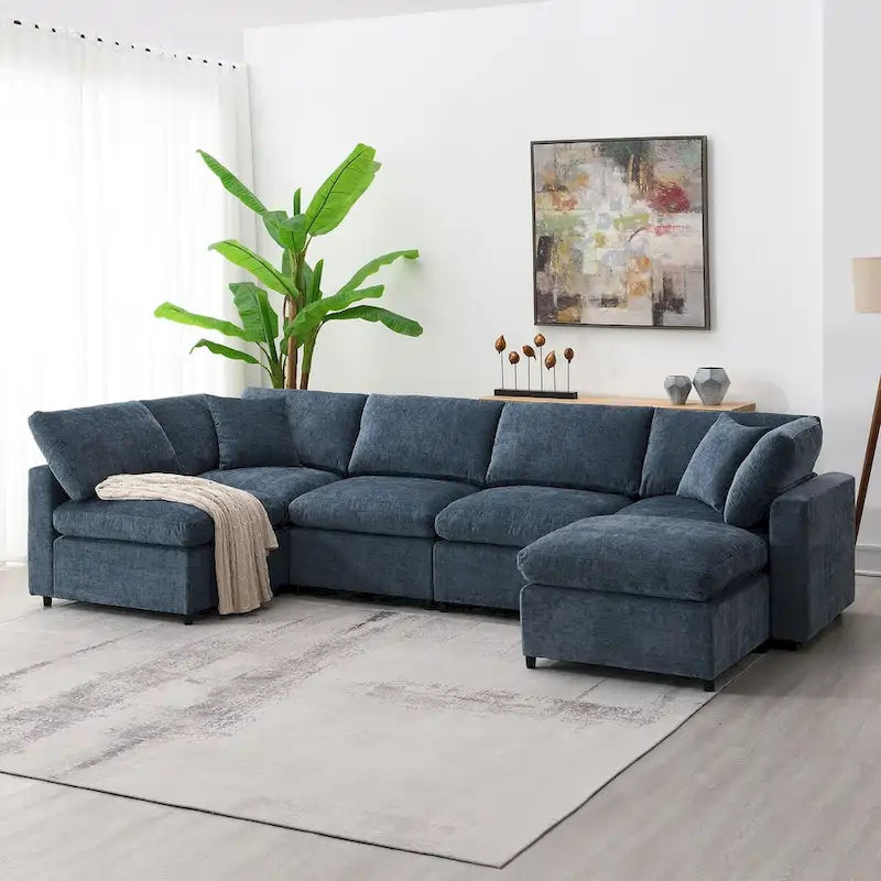 Divano letto sezionale modulare, a forma di L, 6 posti (beige / grigio / blu navy)
