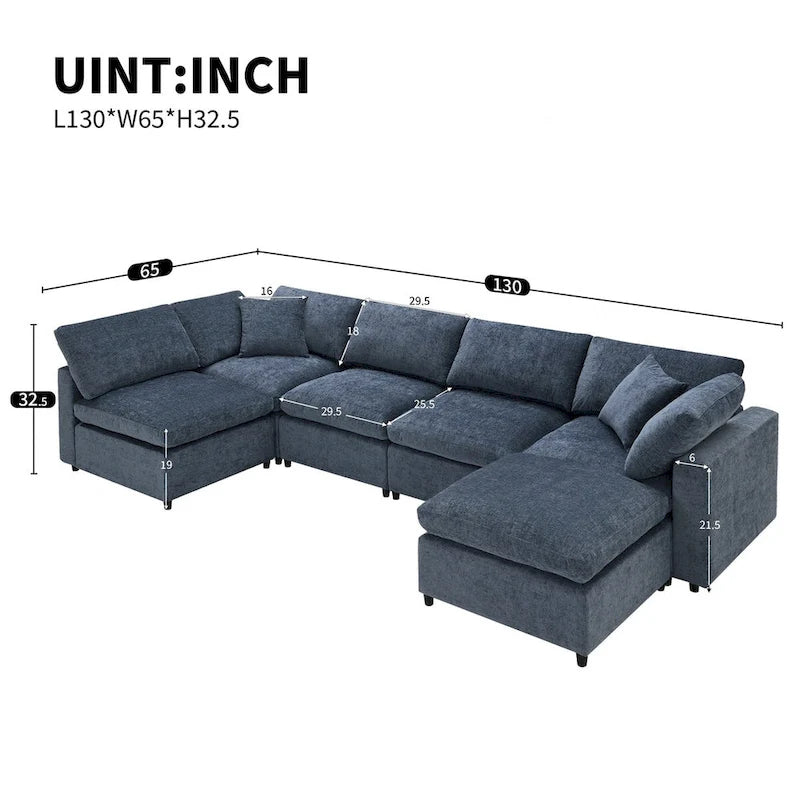 Divano letto sezionale modulare, a forma di L, 6 posti (beige / grigio / blu navy)