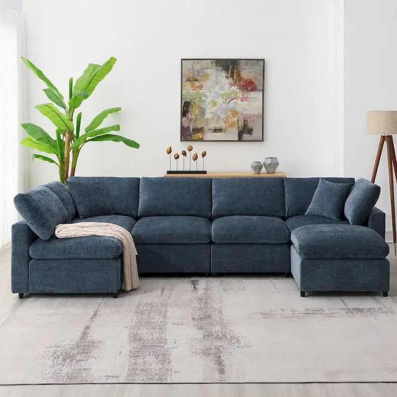 Divano letto sezionale modulare, a forma di L, 6 posti (beige / grigio / blu navy)