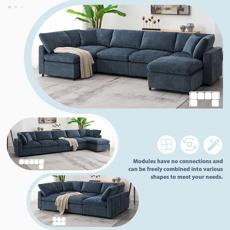 Divano letto sezionale modulare, a forma di L, 6 posti (beige / grigio / blu navy)