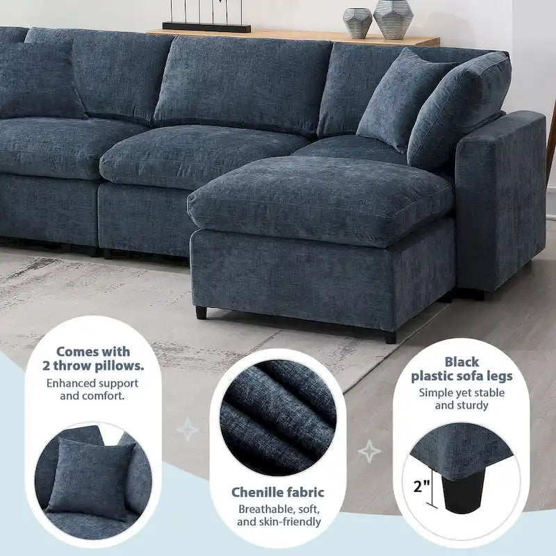 Divano letto sezionale modulare, a forma di L, 6 posti (beige / grigio / blu navy)