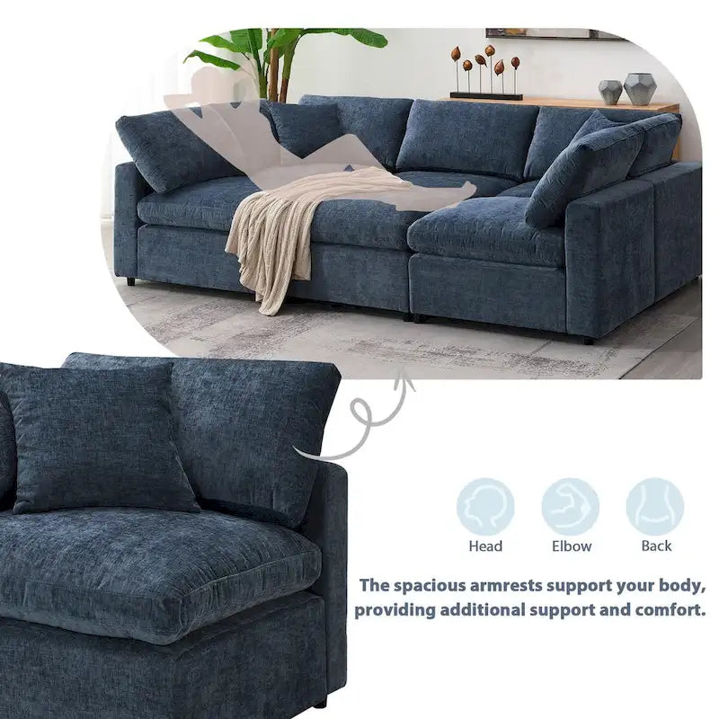 Divano letto sezionale modulare, a forma di L, 6 posti (beige / grigio / blu navy)