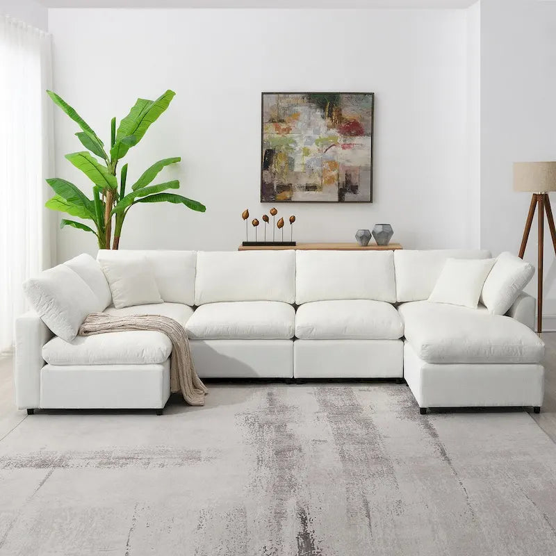 Divano letto sezionale modulare, a forma di L, 6 posti (beige / grigio / blu navy)