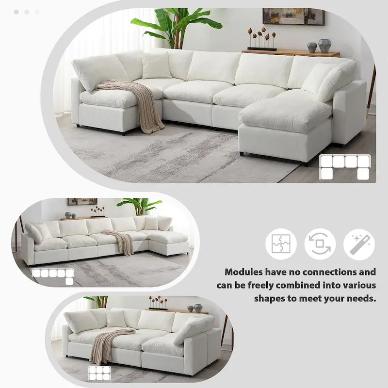 Divano letto sezionale modulare, a forma di L, 6 posti (beige / grigio / blu navy)