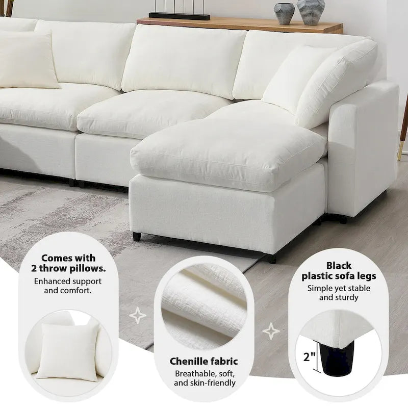 Divano letto sezionale modulare, a forma di L, 6 posti (beige / grigio / blu navy)
