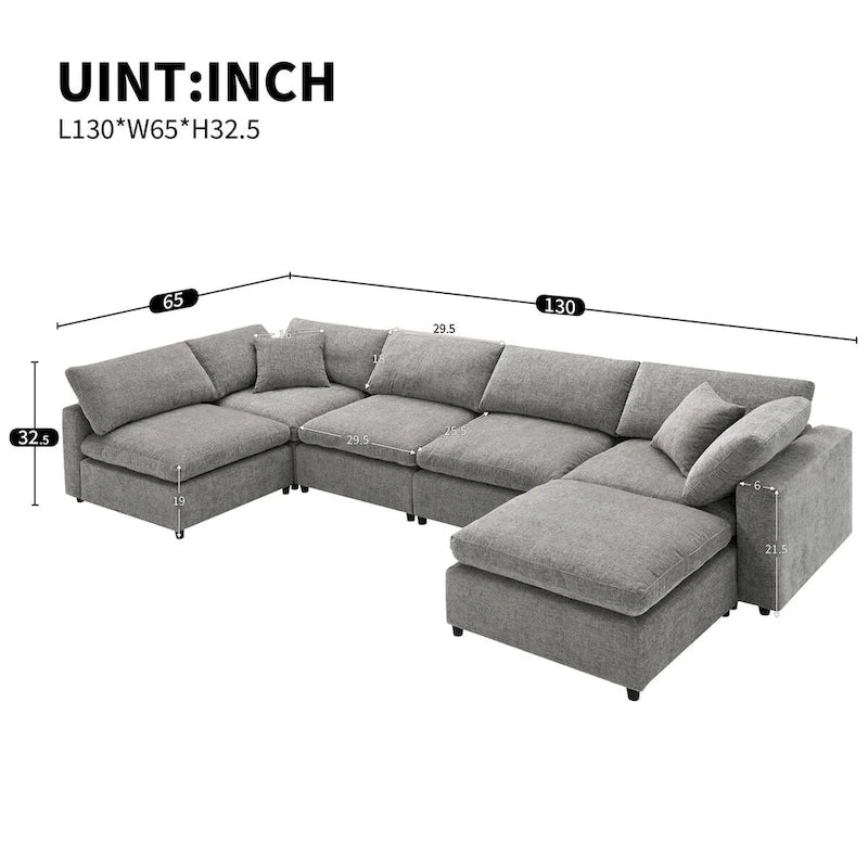 Divano letto sezionale modulare, a forma di L, 6 posti (beige / grigio / blu navy)