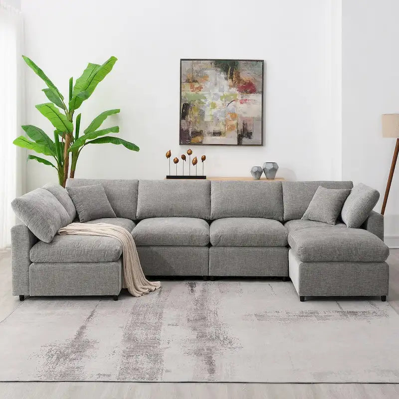 Divano letto sezionale modulare, a forma di L, 6 posti (beige / grigio / blu navy)