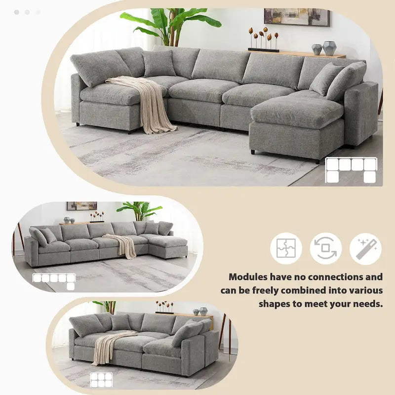 Divano letto sezionale modulare, a forma di L, 6 posti (beige / grigio / blu navy)
