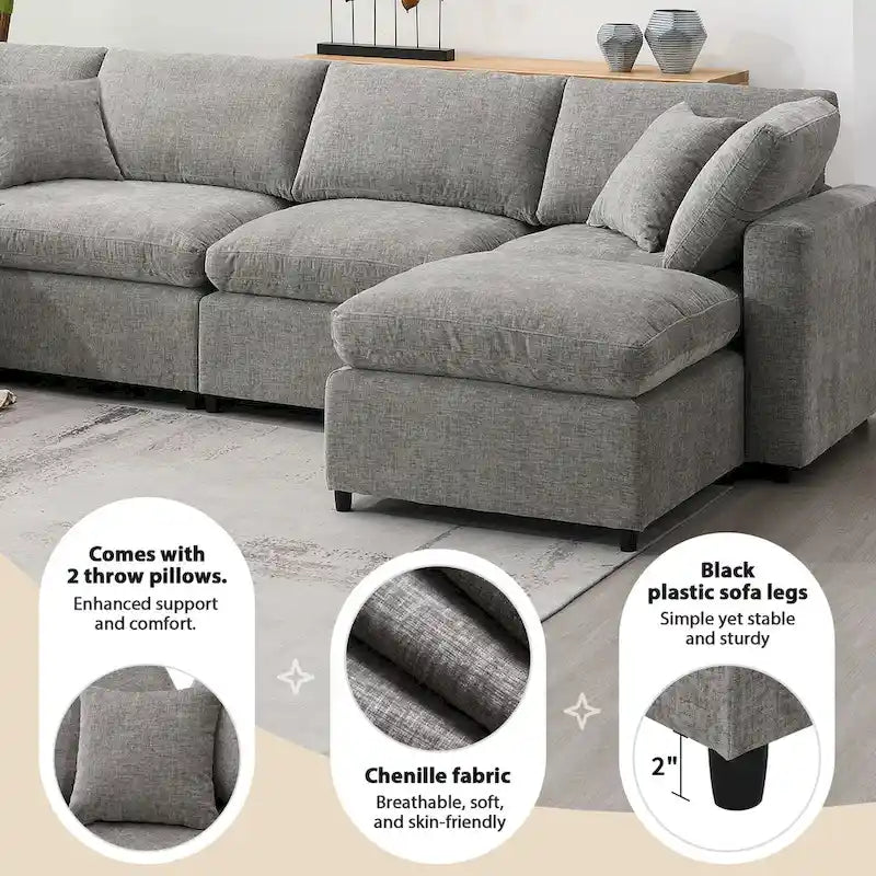 Divano letto sezionale modulare, a forma di L, 6 posti (beige / grigio / blu navy)