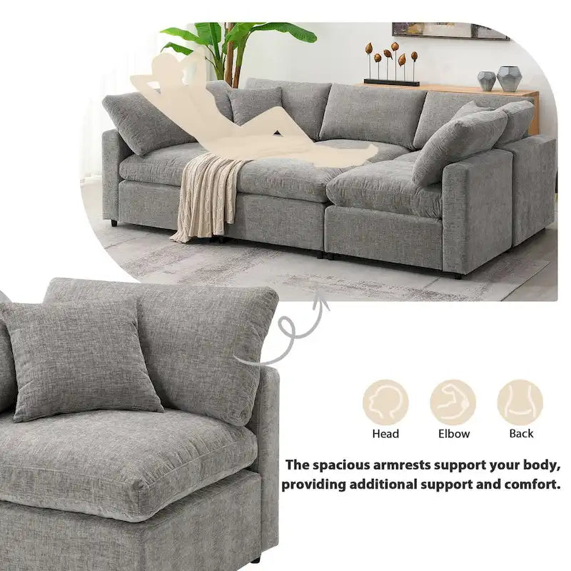 Divano letto sezionale modulare, a forma di L, 6 posti (beige / grigio / blu navy)
