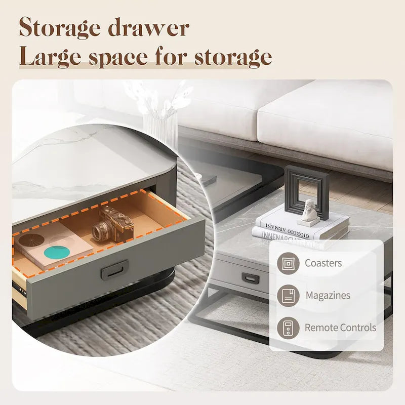 Set di 2 tavolini da caffè quadrati incrociati con cassetto color grigio
