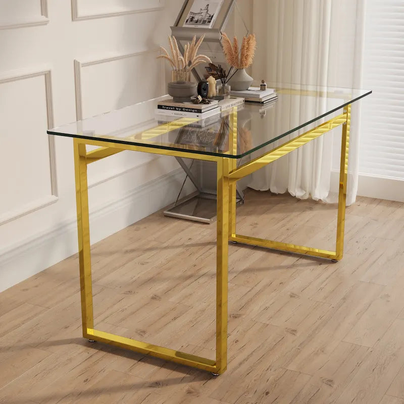 Tavolo da pranzo rettangolare in vetro, argento/nero/oro, 4-6 posti a sedere