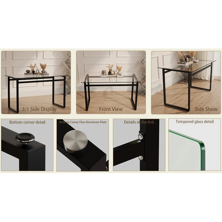Tavolo da pranzo rettangolare in vetro, argento/nero/oro, 4-6 posti a sedere