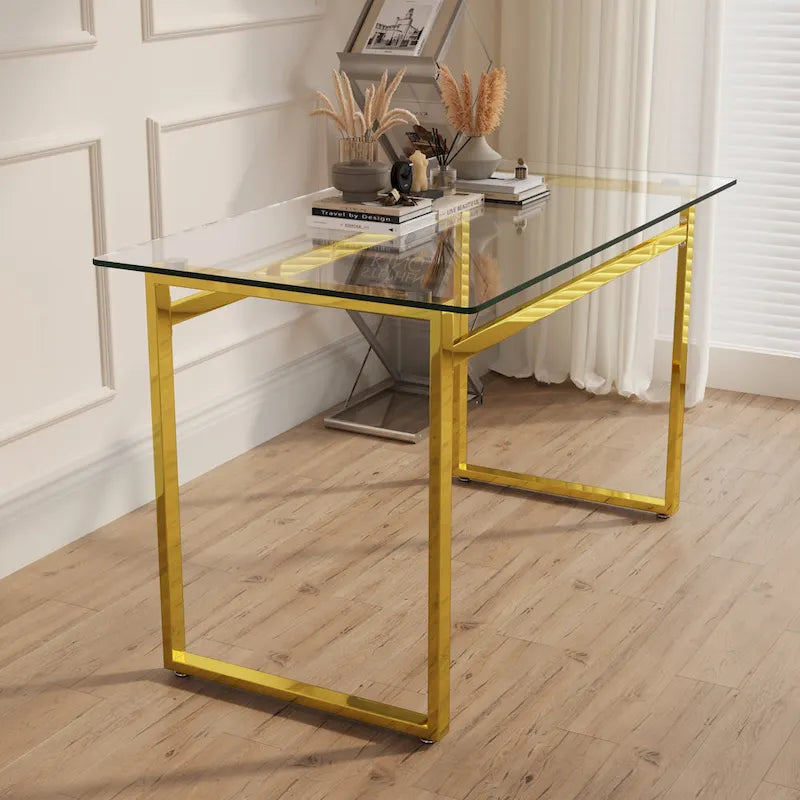Tavolo da pranzo rettangolare in vetro, argento/nero/oro, 4-6 posti a sedere