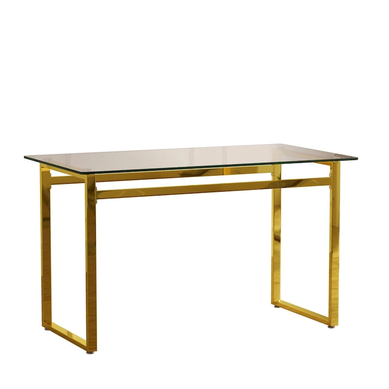 Tavolo da pranzo rettangolare in vetro, argento/nero/oro, 4-6 posti a sedere