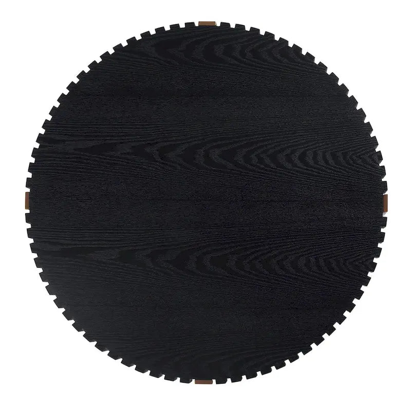 Tavolino rotondo con rilievo in legno e base in metallo