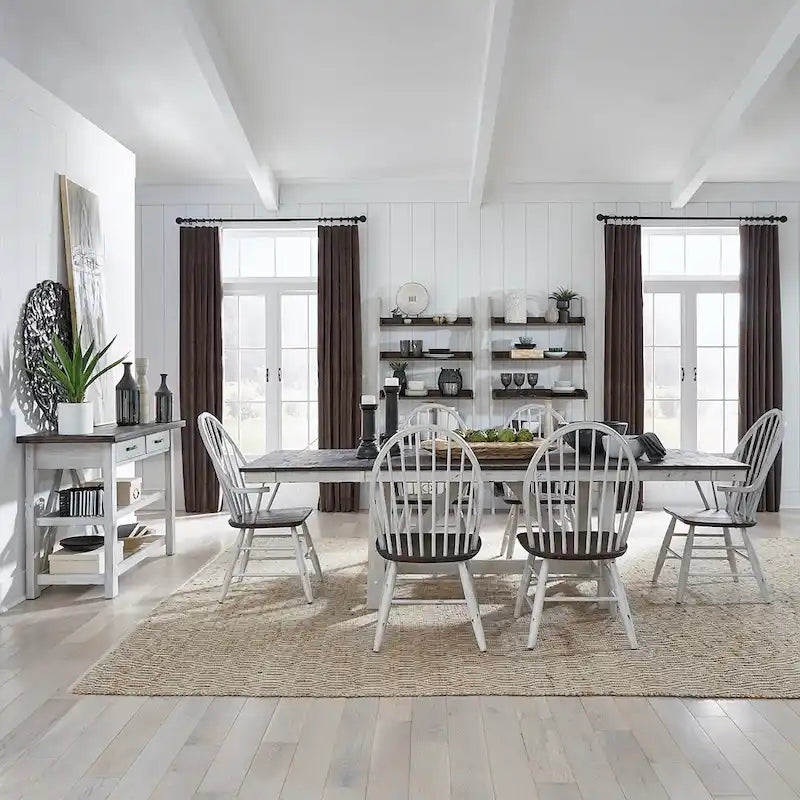 Farmhouse Two Tone White Optional 7 Piece Trestle Table Set