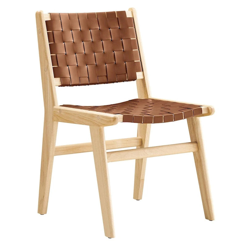 Sedia da pranzo in similpelle intrecciata naturale/noce, set da 2