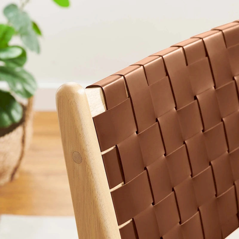 Sedia da pranzo in similpelle intrecciata naturale/noce, set da 2
