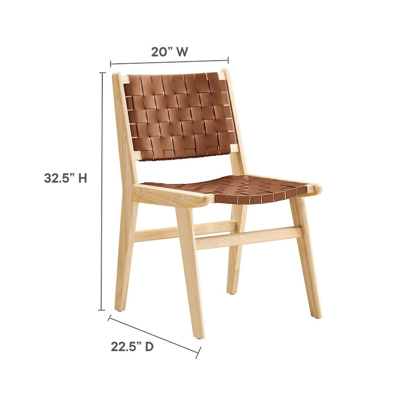 Sedia da pranzo in similpelle intrecciata naturale/noce, set da 2