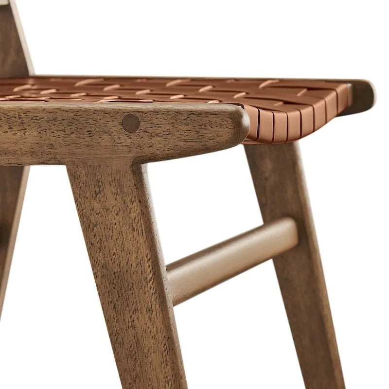 Sedia da pranzo in similpelle intrecciata naturale/noce, set da 2