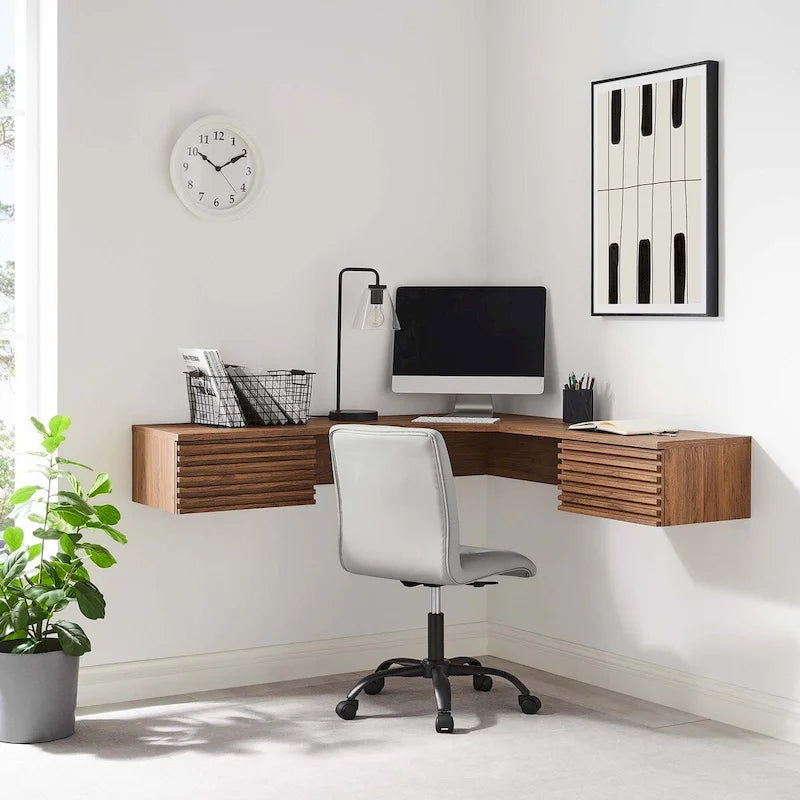 Scrivania ad angolo a parete per ufficio, 1 persona, color Carbone / Rovere / Noce