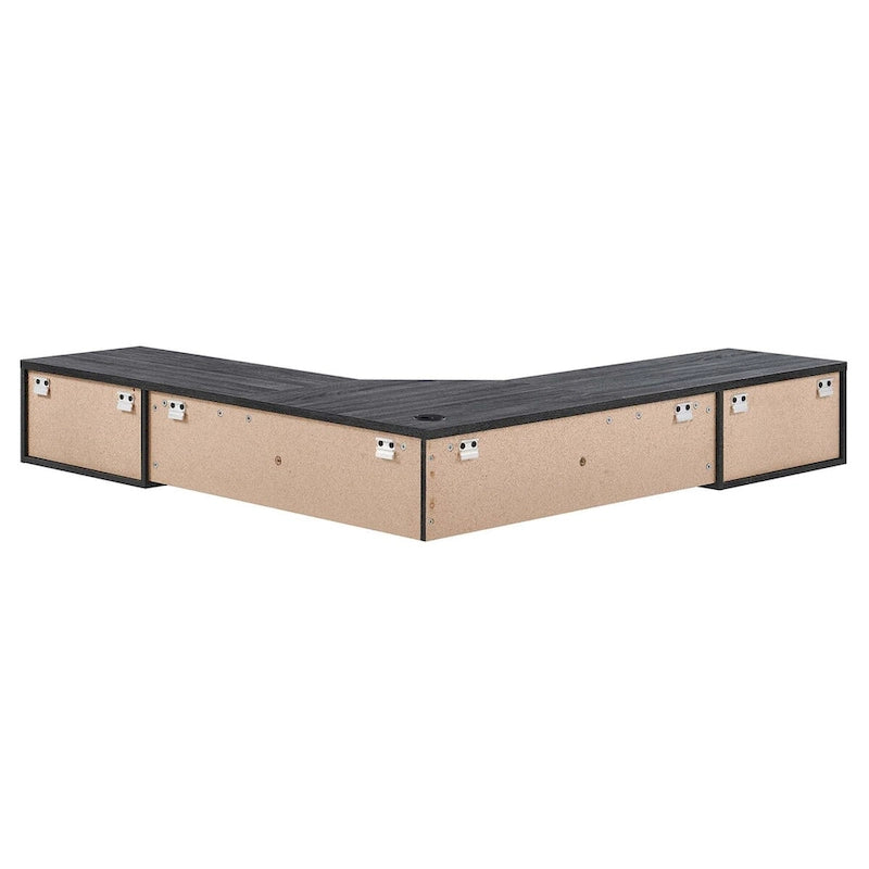 Scrivania ad angolo a parete per ufficio, 1 persona, color Carbone / Rovere / Noce