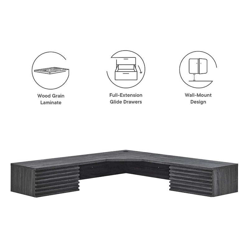 Scrivania ad angolo a parete per ufficio, 1 persona, color Carbone / Rovere / Noce