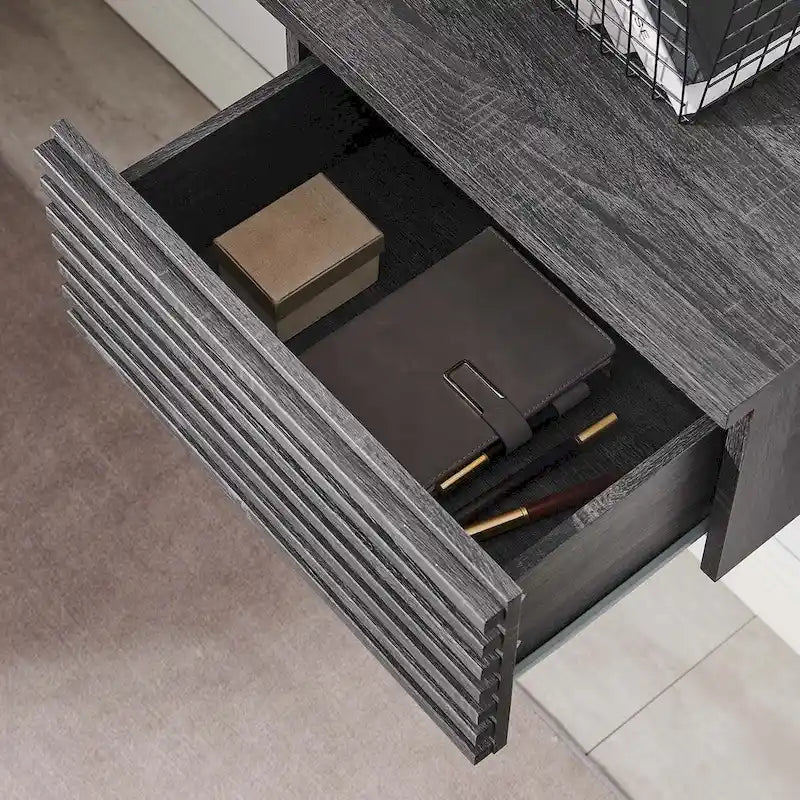 Scrivania ad angolo a parete per ufficio, 1 persona, color Carbone / Rovere / Noce