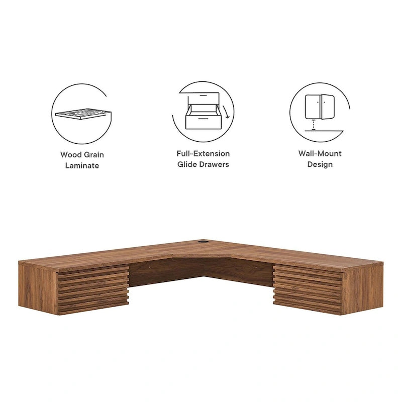 Scrivania ad angolo a parete per ufficio, 1 persona, color Carbone / Rovere / Noce