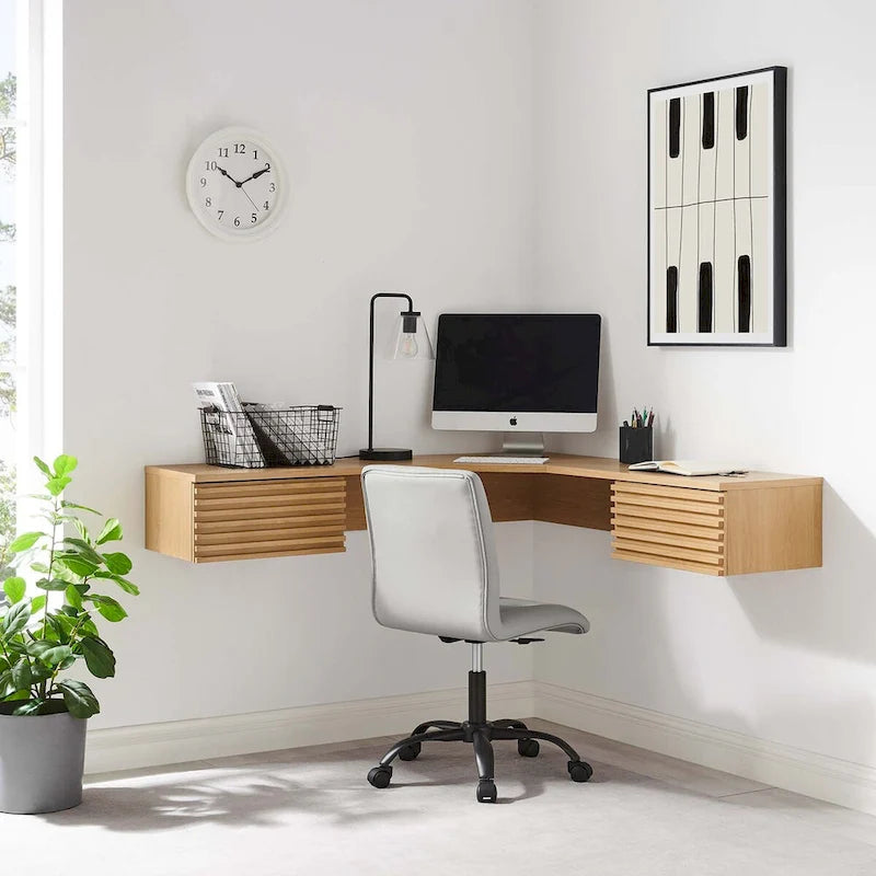 Scrivania ad angolo a parete per ufficio, 1 persona, color Carbone / Rovere / Noce