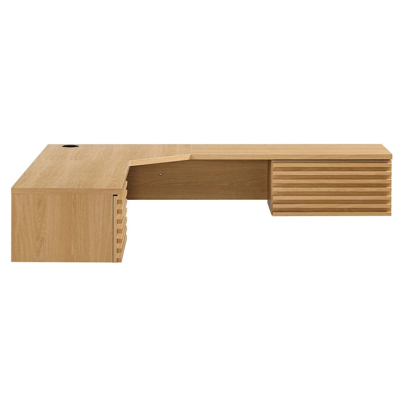 Scrivania ad angolo a parete per ufficio, 1 persona, color Carbone / Rovere / Noce