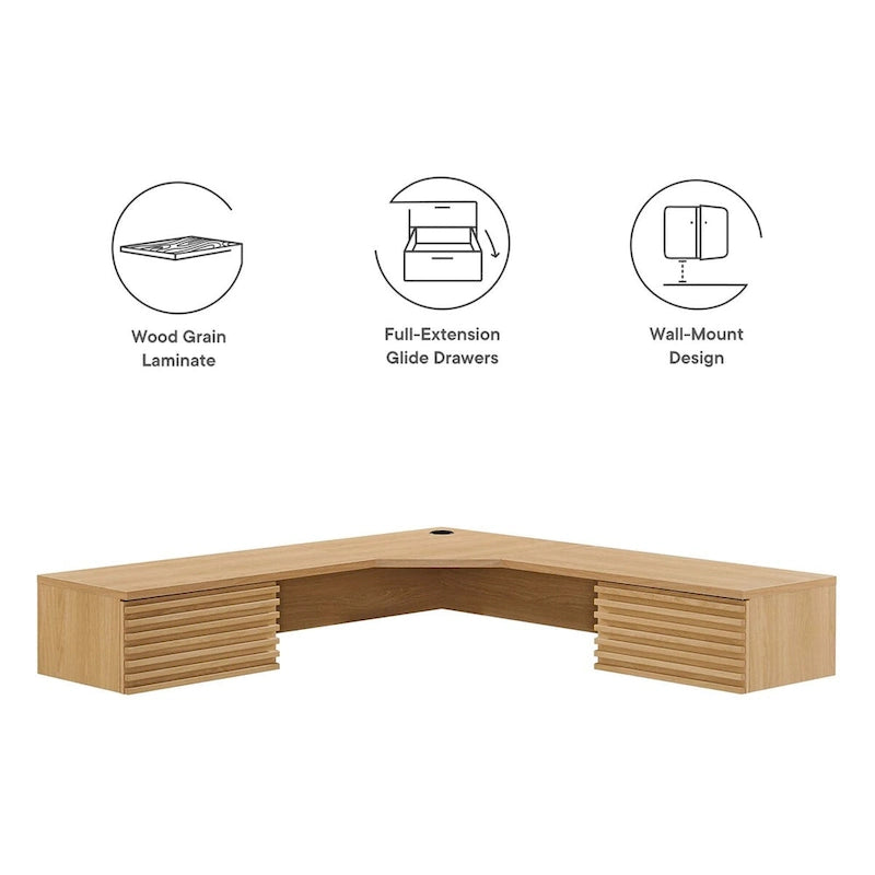 Scrivania ad angolo a parete per ufficio, 1 persona, color Carbone / Rovere / Noce