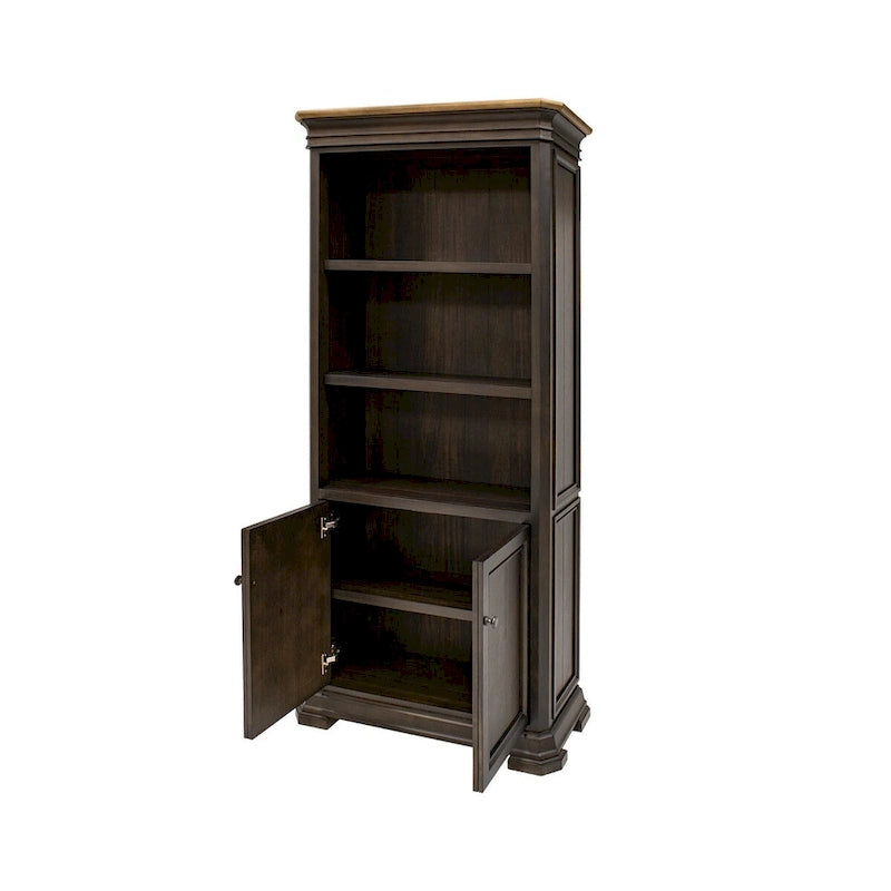 Libreria in Legno Marrone Scuro Tostato con Ante, Per Una Persona, Completamente Assemblata