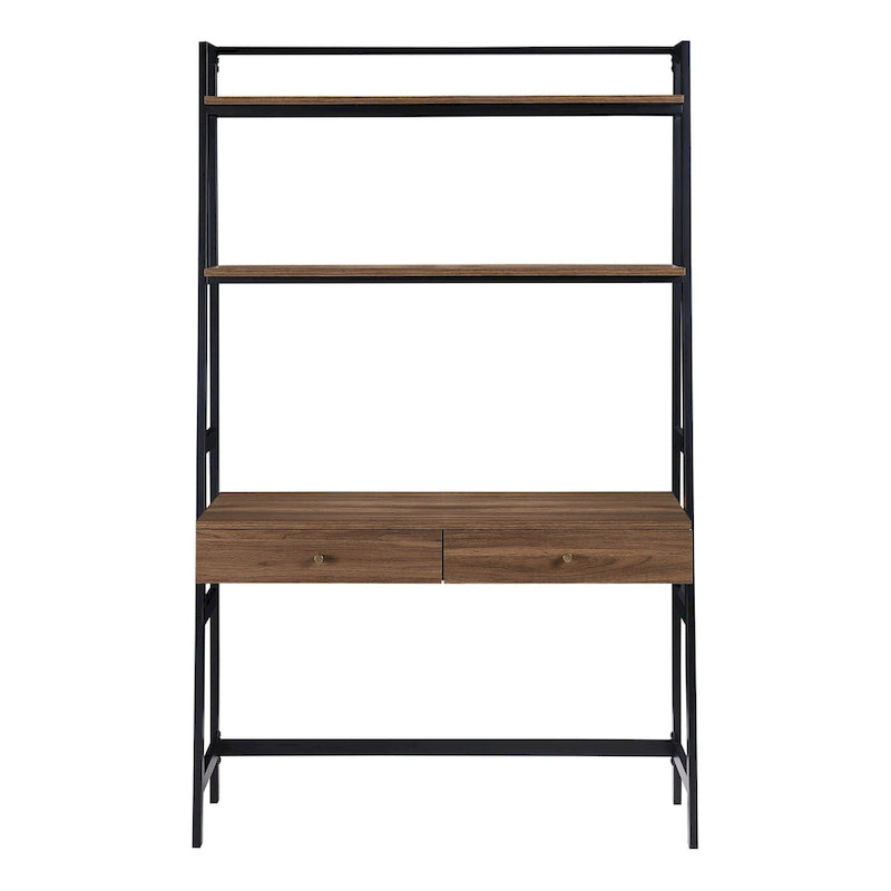 Scrivania a Scala in Noce e Nera da 45" con Ripiani – 1 Persona