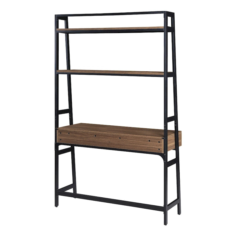 Scrivania a Scala in Noce e Nera da 45" con Ripiani – 1 Persona