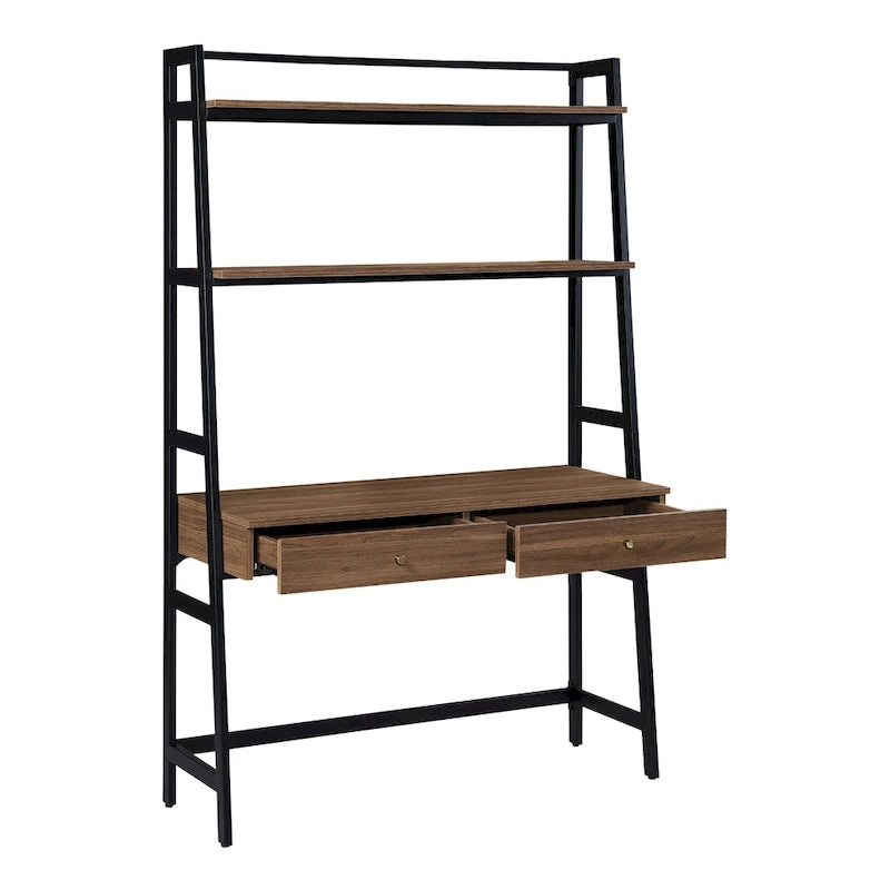 Scrivania a Scala in Noce e Nera da 45" con Ripiani – 1 Persona