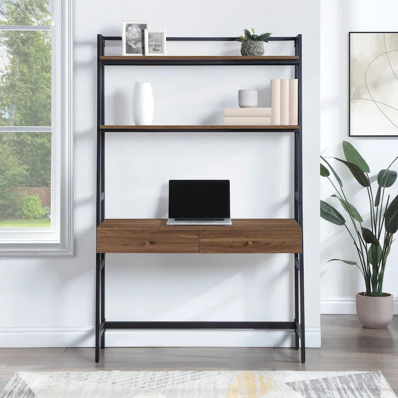 Scrivania a Scala in Noce e Nera da 45" con Ripiani – 1 Persona