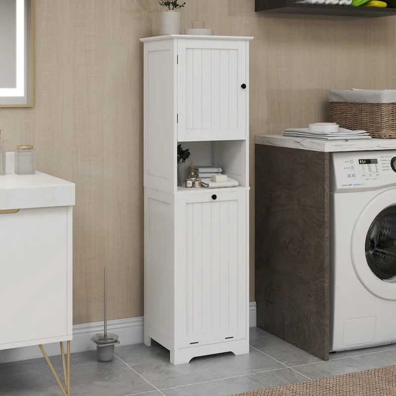 Cesta portabiancheria a scomparsa a 1 scomparto con finitura in legno bianco (1 persona)